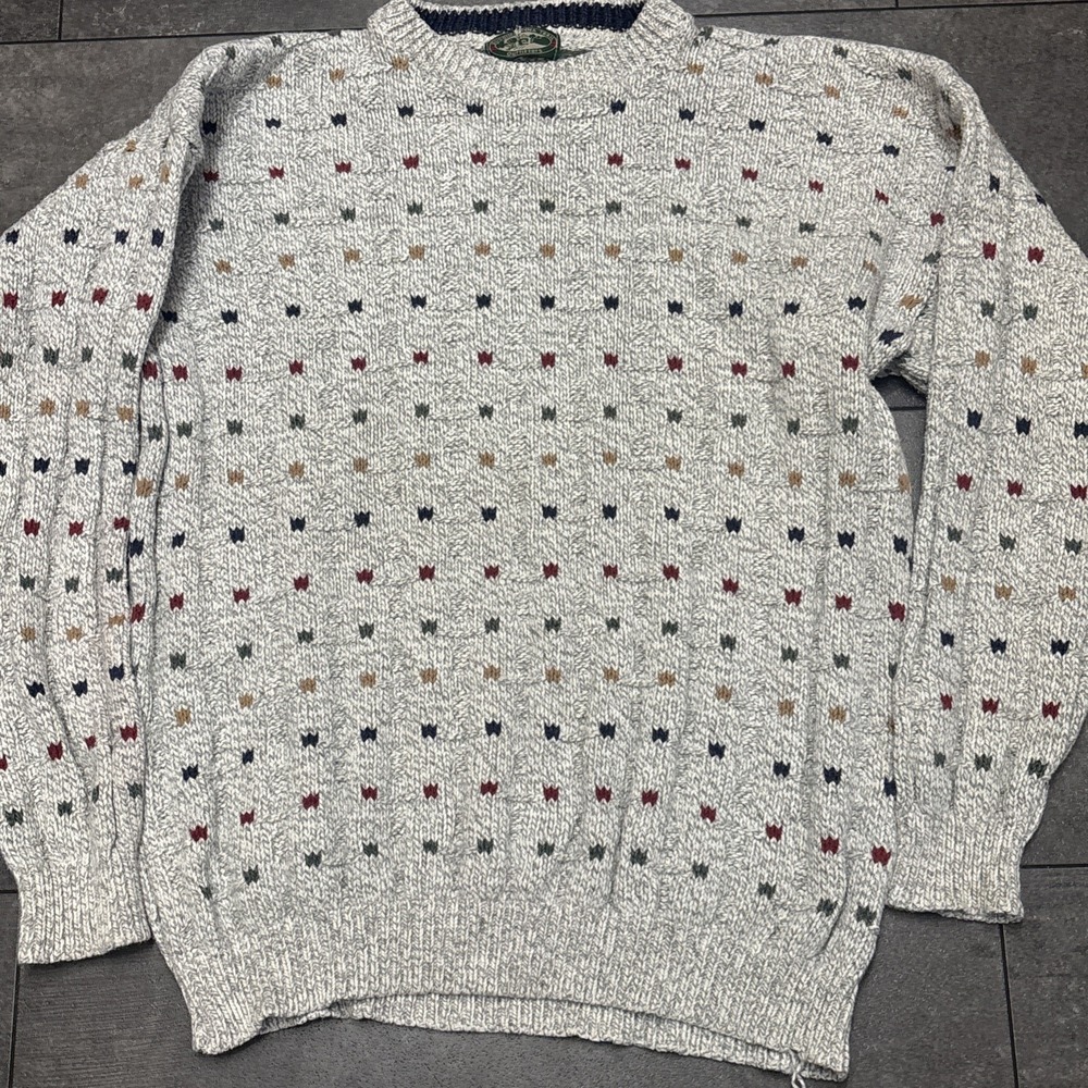 Susquehanna Trail Outfitters Sweater Men LG VTG Grey Gray Cotton Cable Knit USA